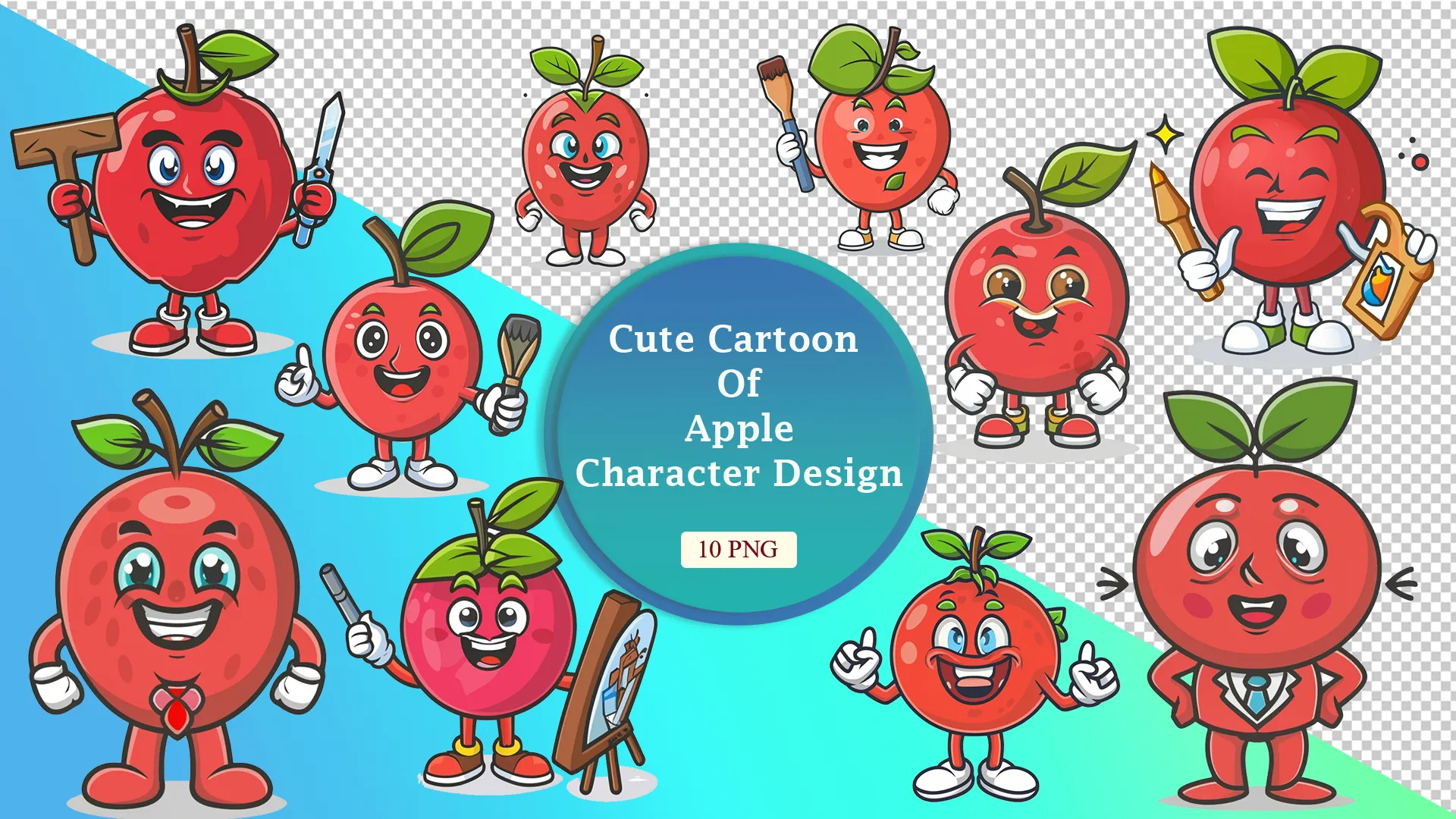 Creative Apple Cartoon PNG Pack